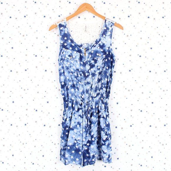 Star Print Tie Dye Romper Blue - Picture 9 of 13
